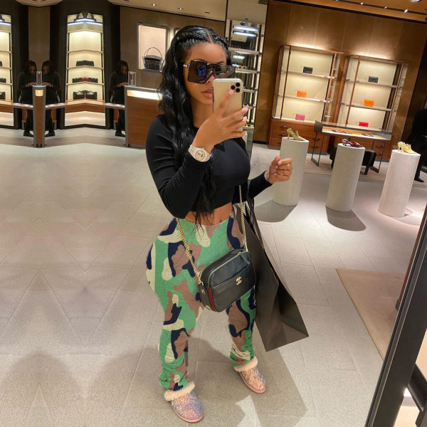 Sexy camouflage print buttocks pleated elastic cotton pants LM8294