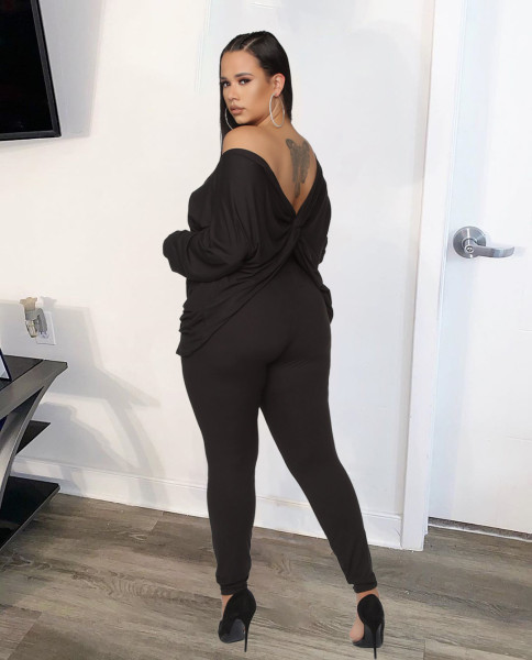 Positive and negative off-the-shoulder loose-fitting deep V plus size women's clothing BK00037