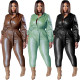 Casual jumpsuit with leather button belt LY057
