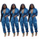 Fashion imitation denim print two-piece suit L8164