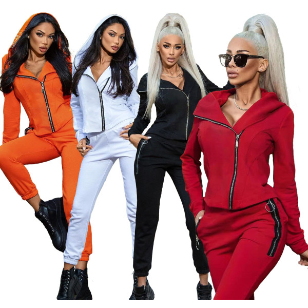 New fashion women's clothing solid color zipper fashion casual sports two-piece suit HM6535