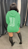 Letter pocket pullover hooded all-match long sweater dress SD20134