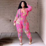Two-piece printed suit and suspenders QS5071