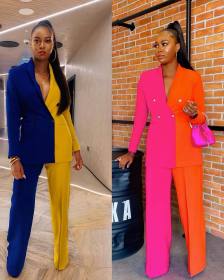 Professional contrast color suit, loose and long two-piece suit SD20136