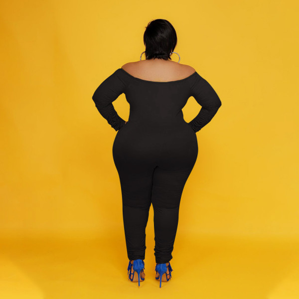 Solid color one-shoulder tight-fitting loose mid-waist jumpsuit QY18027