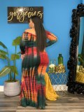 Autumn tie-dye print one-shoulder dress QY18031