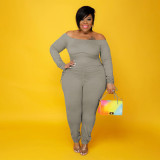 Solid color one-shoulder tight-fitting loose mid-waist jumpsuit QY18027