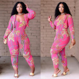 Two-piece printed suit and suspenders QS5071