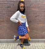 Letter Long Sleeve Big Pleated Short Skirt Set SD29131