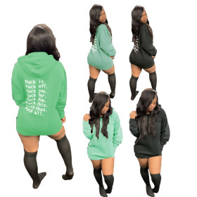 Letter pocket pullover hooded all-match long sweater dress SD20134