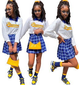 Letter Long Sleeve Big Pleated Short Skirt Set SD29131