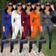 Women's spring and summer solid color back tightening belt jumpsuit QS51053