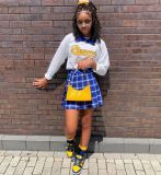 Letter Long Sleeve Big Pleated Short Skirt Set SD29131