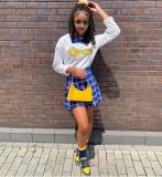 Letter Long Sleeve Big Pleated Short Skirt Set SD29131
