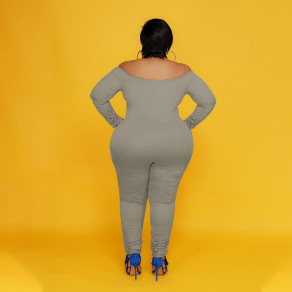 Solid color one-shoulder tight-fitting loose mid-waist jumpsuit QY18027