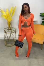 Autumn and winter new solid color slit ankle reverse inseam trim set p8616