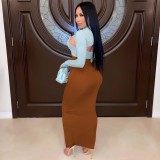 Women's autumn and winter high elastic long-sleeved shawl sling split dress suit D945