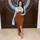 Women's autumn and winter high elastic long-sleeved shawl sling split dress suit D945