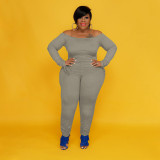 Solid color one-shoulder tight-fitting loose mid-waist jumpsuit QY18027