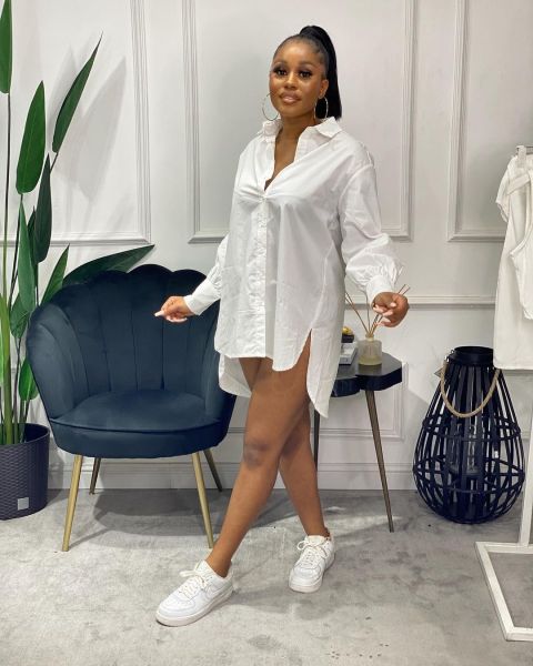 Women's loose slim short skirt long sleeve shirt slit dress SD22117