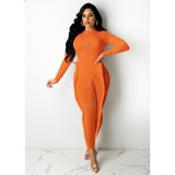 Fall new style ripped elastic tight-fitting roll-up jumpsuit SD29132