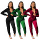 Women's Korean cashmere solid color hooded long sports and leisure suit HN059