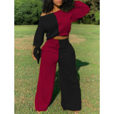 One word collar, contrast stitching, thickening, fashion and leisure, two-piece suit MH2043
