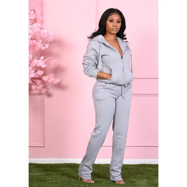Thickened sweater, new autumn and winter style, pocket hat, zipper, fashion casual two-piece suit MH2048