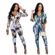 Glossy Irregular Printed Ladies Shirt and Pencil Pants Set MM2147