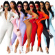 Pure Color Zipper Long Sleeve Sexy Slim Ladies Leggings All-in-One Pants MM2134
