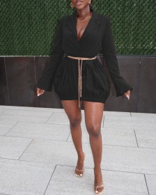 Flared Sleeve Puff Skirt Casual Suit Collar Dress (Belt not included) MH82086