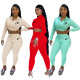Women's autumn and winter hooded zipper printing long-sleeved trousers two-piece suit L6031