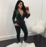 Explosive two-piece solid color fashion sports hooded set L6310