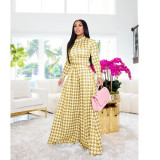 Autumn and winter women's special houndstooth pattern printing round neck long-sleeved trousers ladies casual suit MM2139
