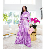 Autumn and winter women's special houndstooth pattern printing round neck long-sleeved trousers ladies casual suit MM2139