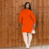 Autumn and winter hot style ladies sweater dress loose mid-length solid color dress MM2140