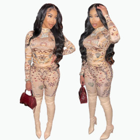 Explosive positioning printing pattern moon sexy tight-fitting two-piece suit FFD1143
