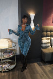 Women's fashion leopard pattern shirt-shaped flared sleeve casual suit CH8229