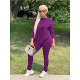 Round neck plush print ladies slim high stretch leisure sports suit MM2146