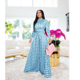 Autumn and winter women's special houndstooth pattern printing round neck long-sleeved trousers ladies casual suit MM2139