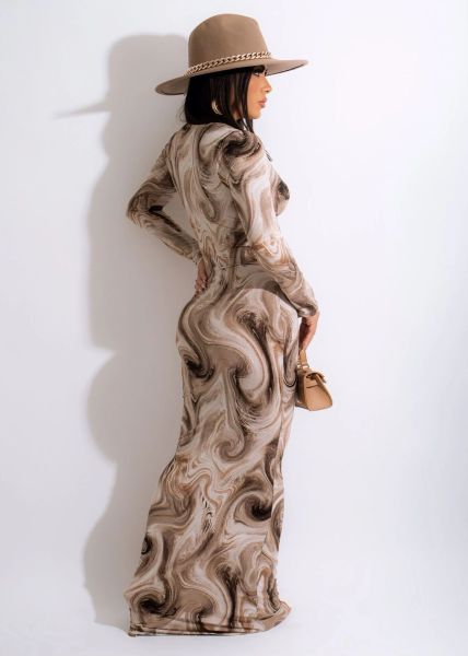 Fashion women's sexy tie-dye printing slim long-sleeved low-neck dress women MM2149