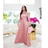 Autumn and winter women's special houndstooth pattern printing round neck long-sleeved trousers ladies casual suit MM2139