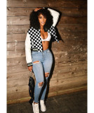 Fashion Button Checker Printed Baseball Jersey Threaded Jacket CH8232