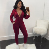 Explosive two-piece solid color fashion sports hooded set L6310
