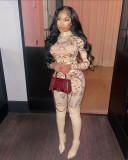 Explosive positioning printing pattern moon sexy tight-fitting two-piece suit FFD1143