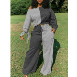 One word collar, contrast stitching, thickening, fashion and leisure, two-piece suit MH2043