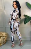 Glossy Irregular Printed Ladies Shirt and Pencil Pants Set MM2147