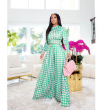 Autumn and winter women's special houndstooth pattern printing round neck long-sleeved trousers ladies casual suit MM2139