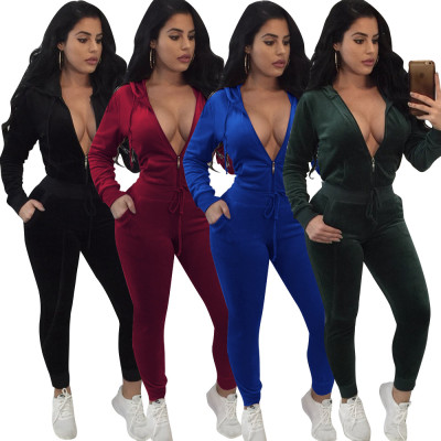Explosive two-piece solid color fashion sports hooded set L6310