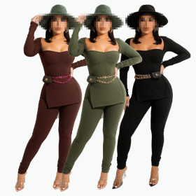 Women's hip-lifting, tight-fitting, thin waist, split hem, two-piece personality FFT1142